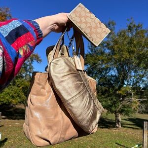 Coach bundle gold tote clutch wristlet checkbook handbag purse lot